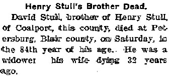 Death of David Stull, Coalport, PA